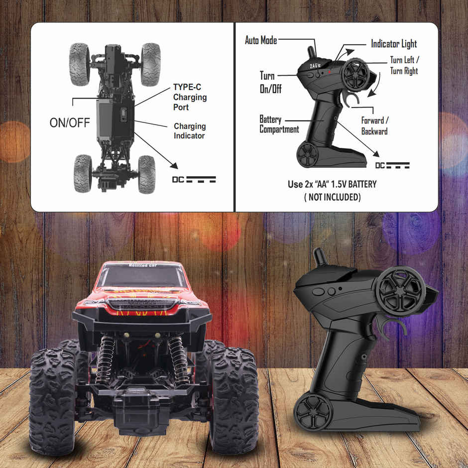 SEEDO Remote Control Car 1:18 , 2.4 GHz, Type-C Rechargeable, Fast Speed Rock Crawler Truck PVC|Red