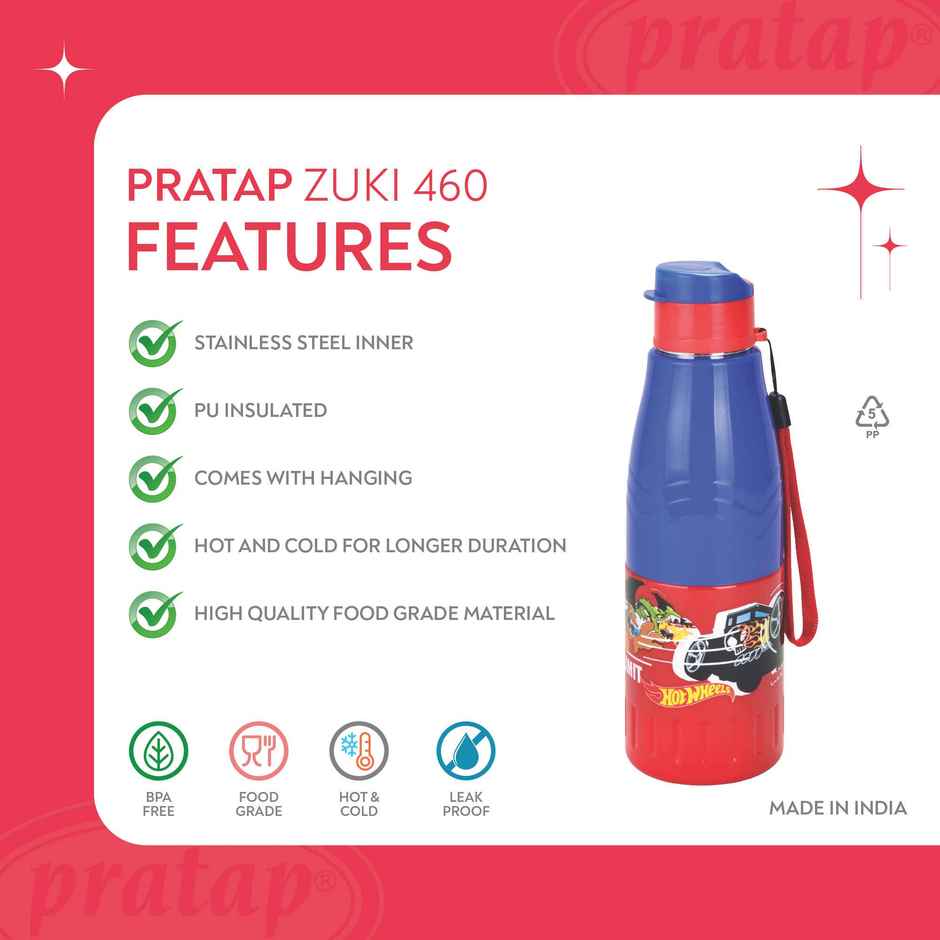 Hot Wheels Kids Stainless Steel Insulated Water Bottle Leak Proof BPA Free with Carry Strap