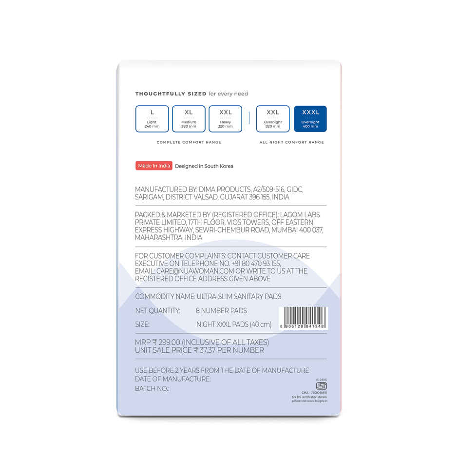 Nua All Night Comfort Sanitary Pads with Disposal Cover |XXXL
