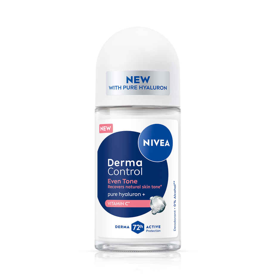 NIVEA Derma Control Eventone Alcohol, Pure Hyaluron and Vit C Underarm Roll On Women