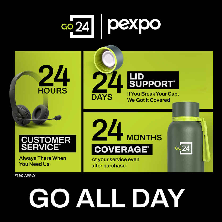 Go24 | Pexpo Bravo Hot & Cold ISI Certified Insulated Thermosteel Water Bottle | Military Green | 1 L