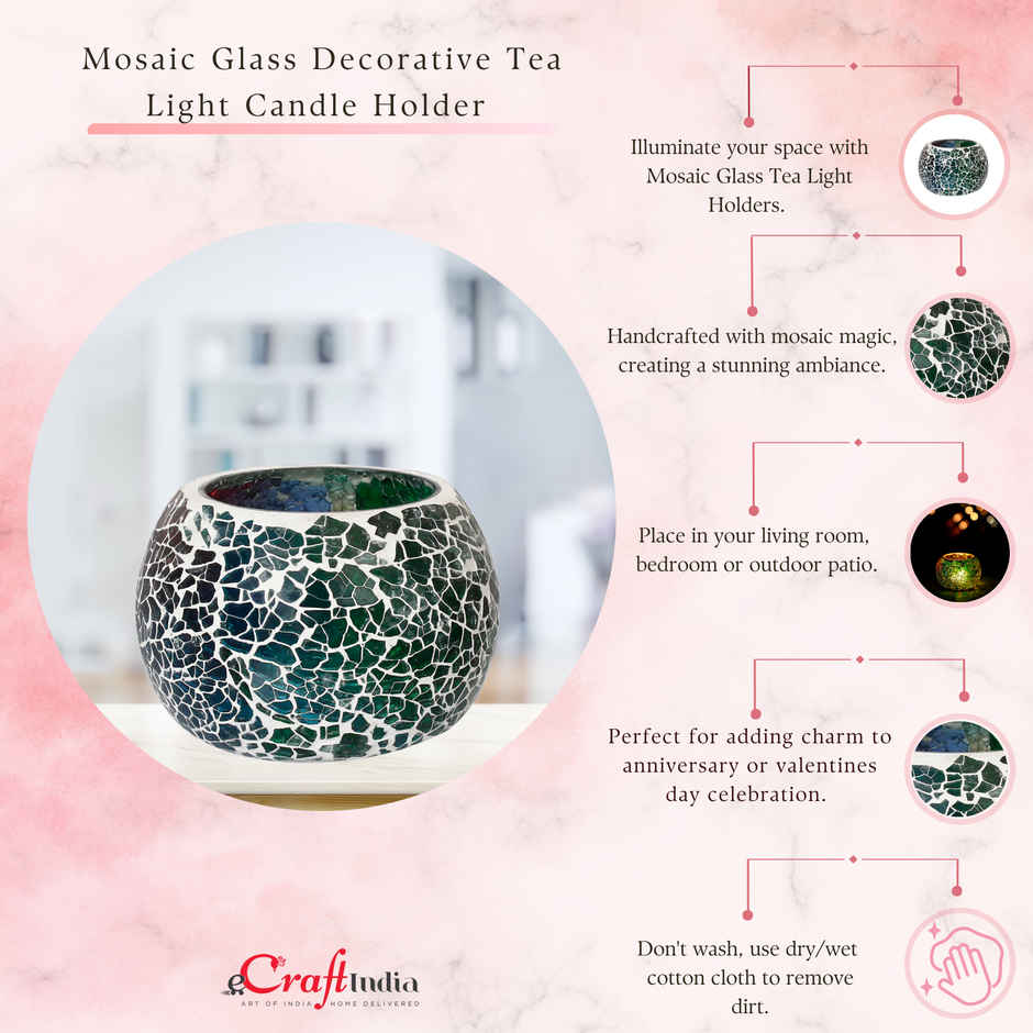 eCraftIndia Mosaic Glass Decorative Tea Light Holder/Diya