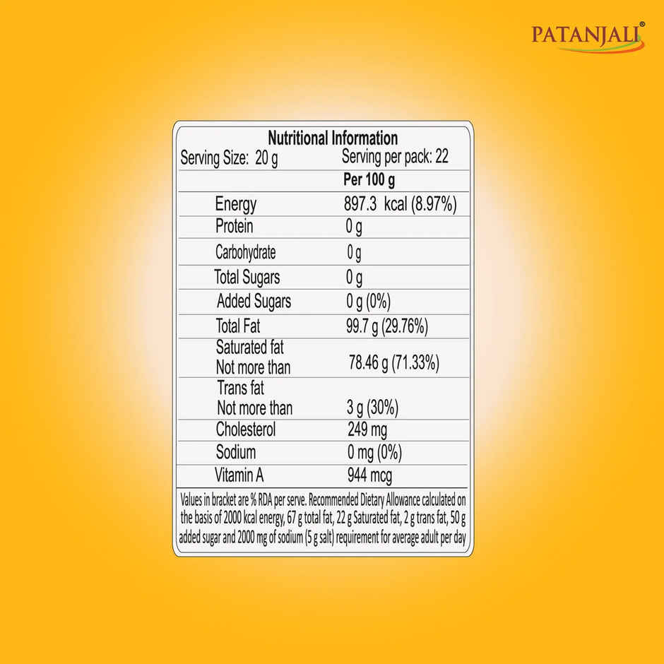 Patanjali Rich Cow Ghee Tetra Pack - Danedar, Rich Aroma, Cow Ghee
