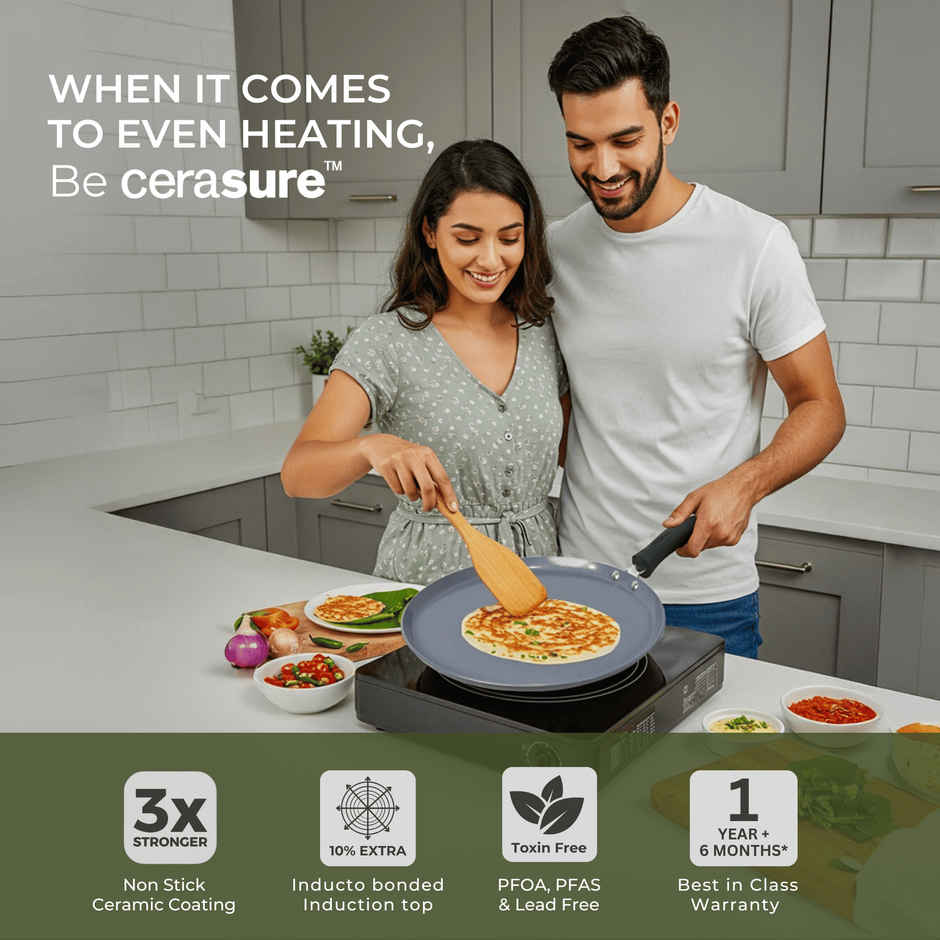 Tower Cerasure Non-Stick Tawa | 26 cm | Gas & Induction Compatible