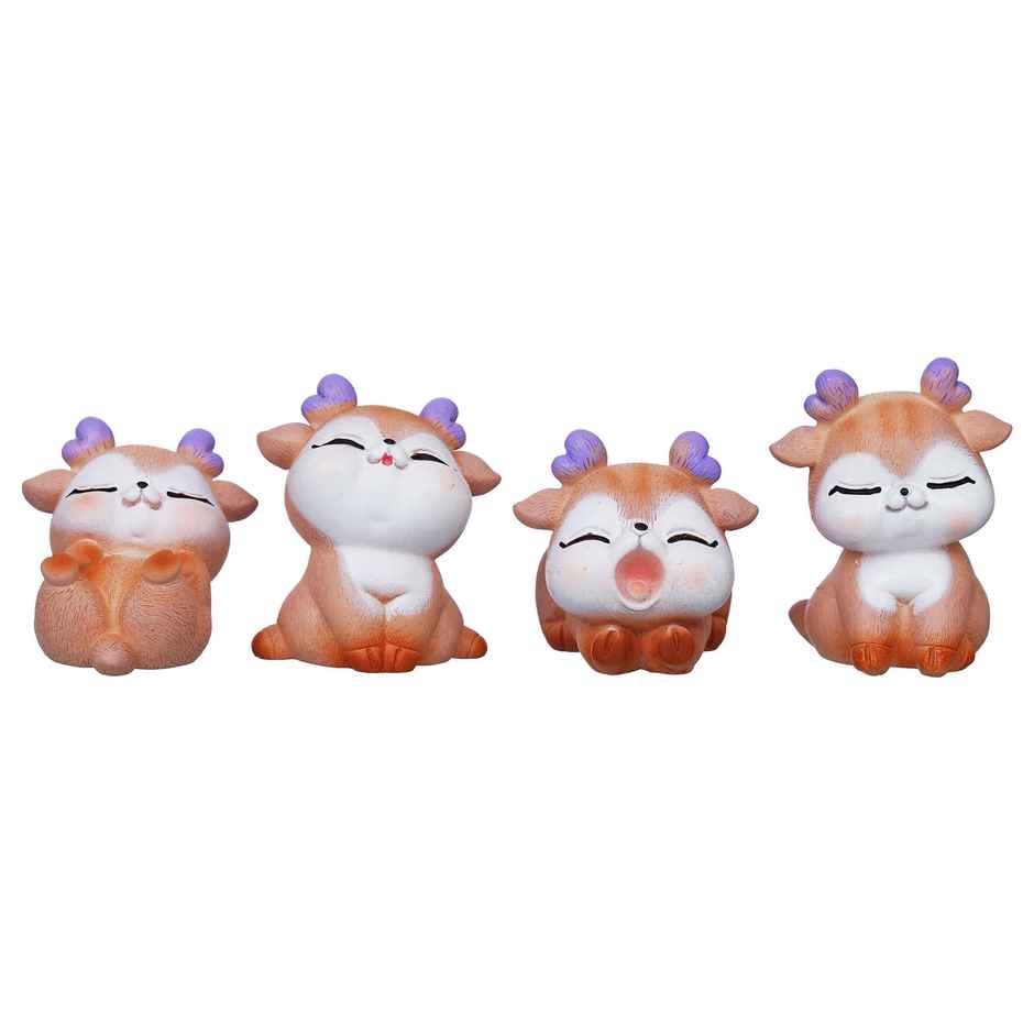 eCraftIndia Set of 4 Miniature Cute Deer Statues Animal Figurines Showpiece