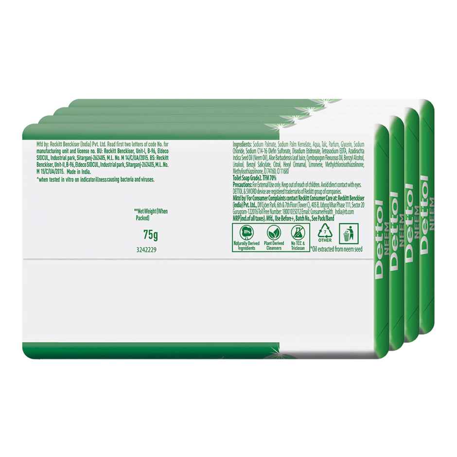 Dettol Neem Bathing Soap Bar with Pure Neem Oil | Buy 3 Get 1 Free