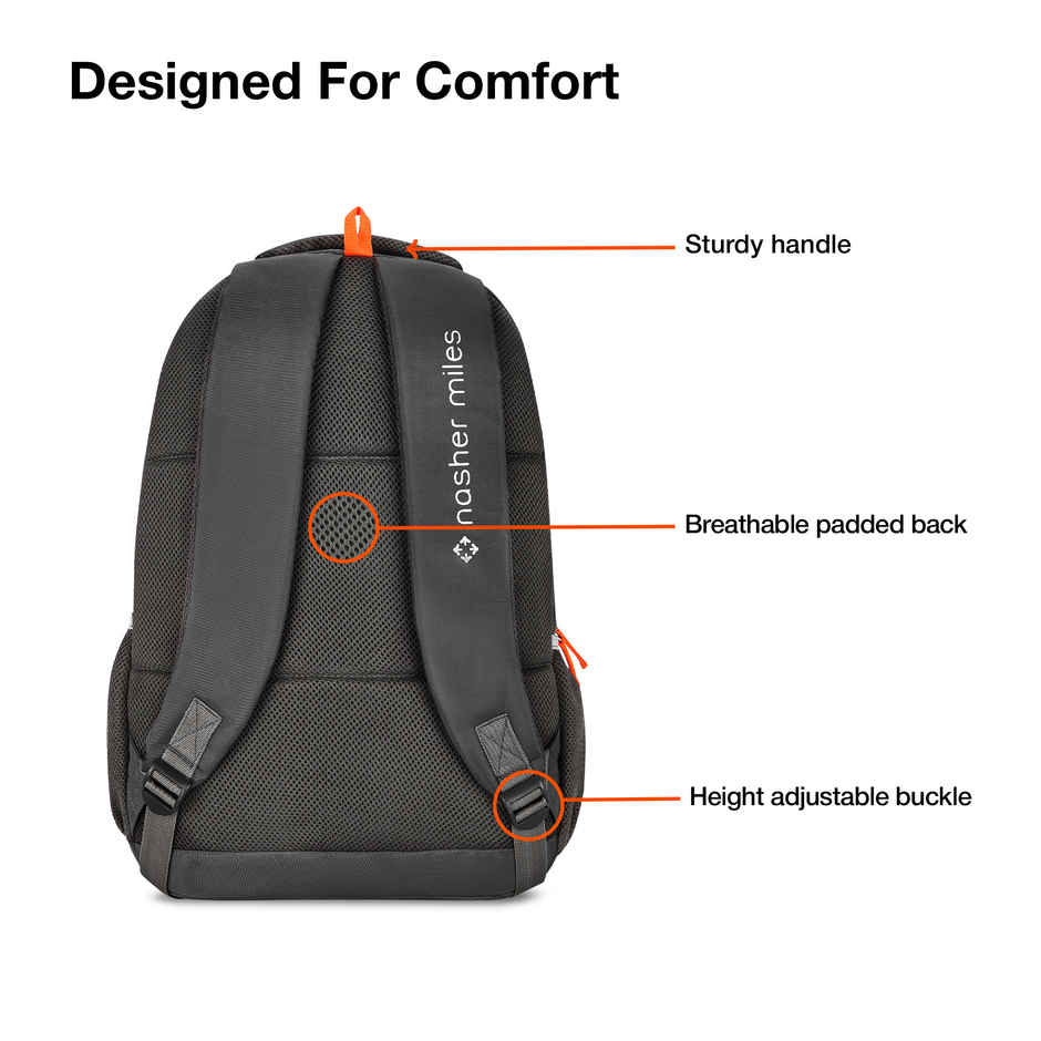 Nasher Miles Wave Backpack- Unisex- 3 Compartment Casual College Bag- Grey- 45L