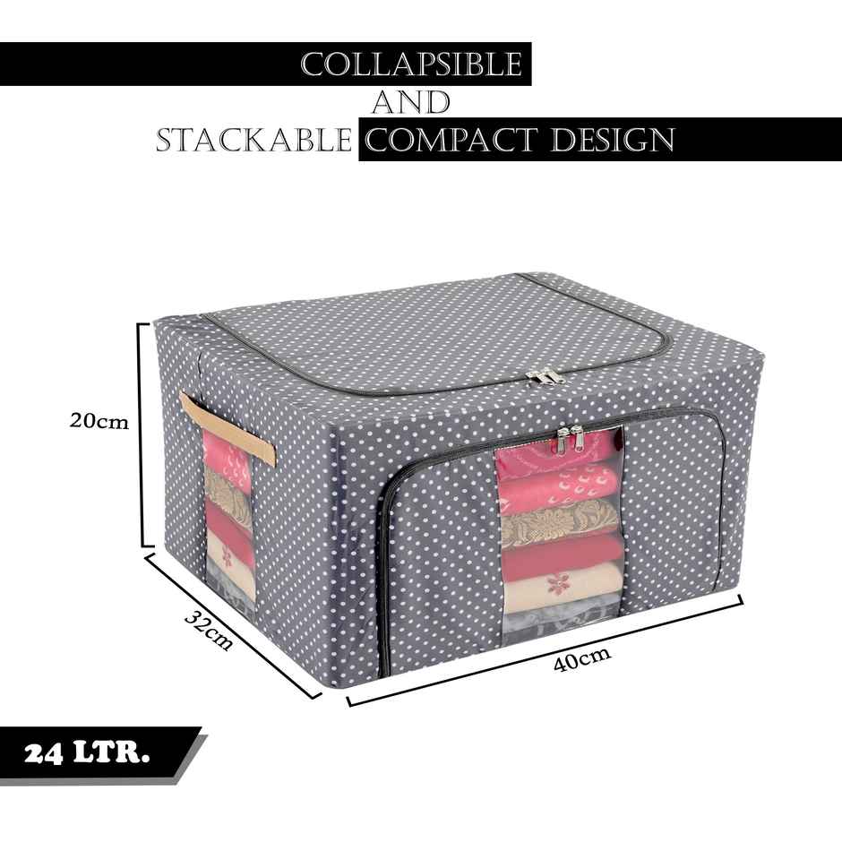Kuber Industries 24L Clothes Storage Box | Wardrobe Organizer & Waterproof Storage | Grey Dot
