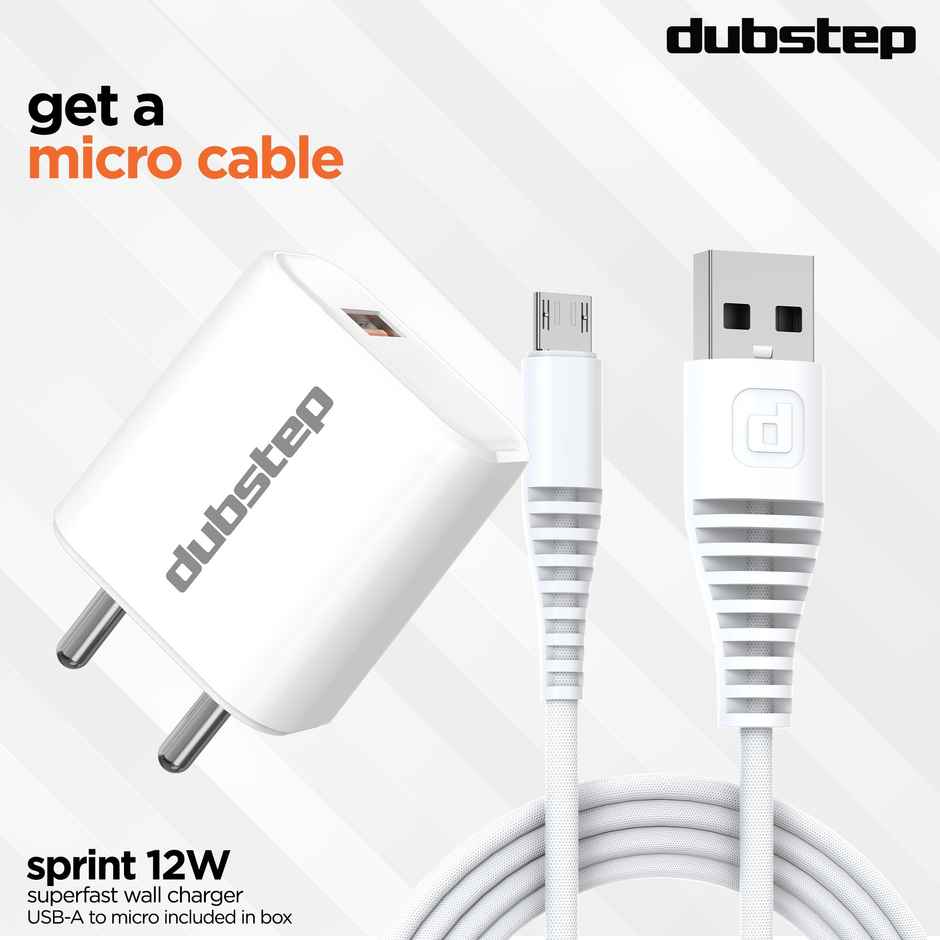 Dubstep Sprint 12W Charger ( Adapter with Cable USB-A To Micro USB, White)
