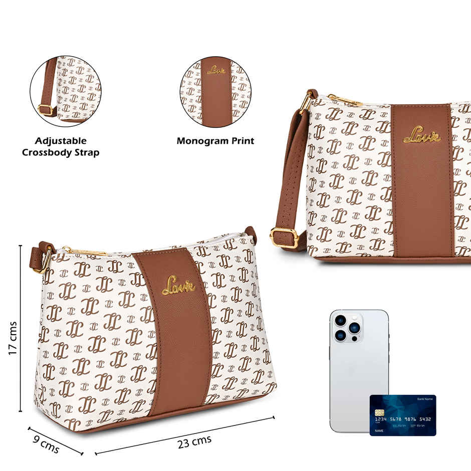 Lavie Women's Mono Ll Evelynn Crossbody Sling Bag | Ladies Purse Handbag | Off White