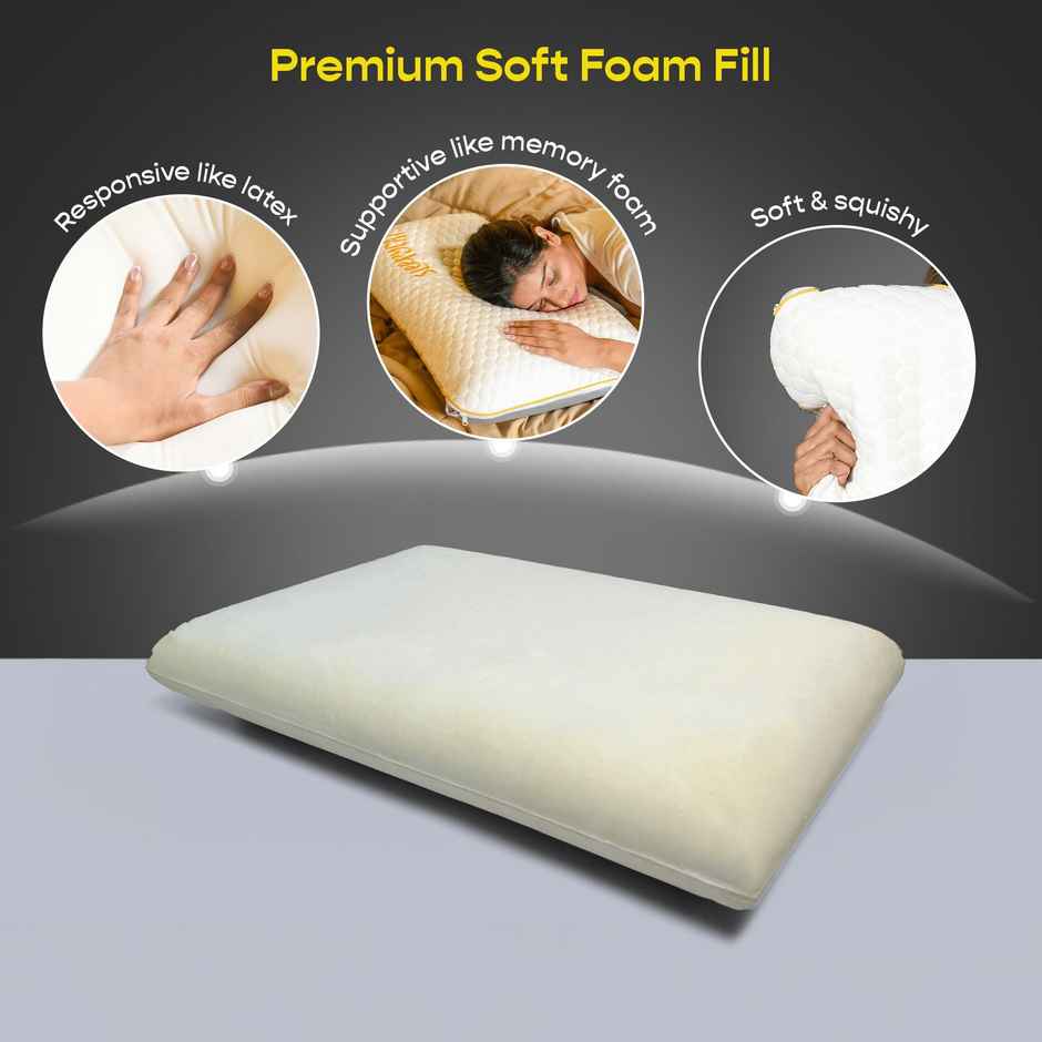 Sleepycat Marshmallow Pillow Medium Soft With Bamboo Fabric Zipper Cover -(Standard, 25X16 Inches)