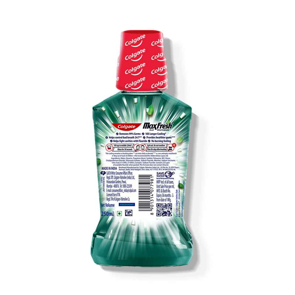 Colgate Plax Fresh Mint Mouthwash, 0% Alcohol, Antibacterial Mouth Wash for Bad Breath