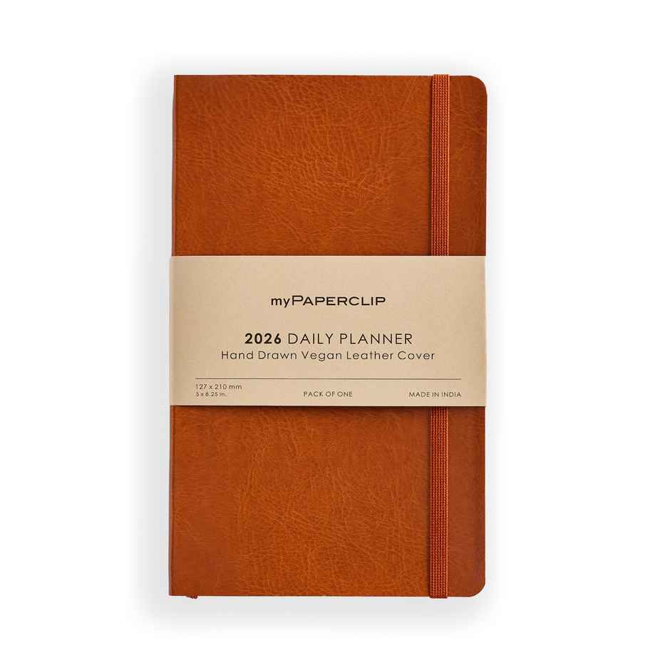 myPAPERCLIP 2026 Daily Planner M2 | Italian Vegan Leather | 384 Pages | Tan