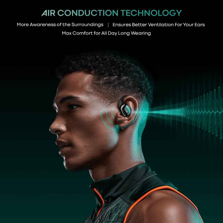 boAt Airdopes Progear Open-Ear TWS Earbuds for Outdoor Sports W/Air Conduction Tech,in Ear,4 Mics W/Ai-Enx, 100Hrs Playback,15Mm Drivers, Secure Fit,Beast Mode W/ 40Ms Latency, ASAP Charge - Active Black