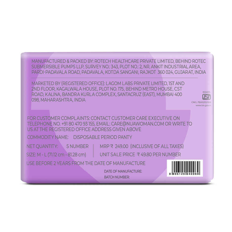 Nua Comfort Disposable Period Panties M-L | Ultra-Absorbent | Pack of 5 Panties