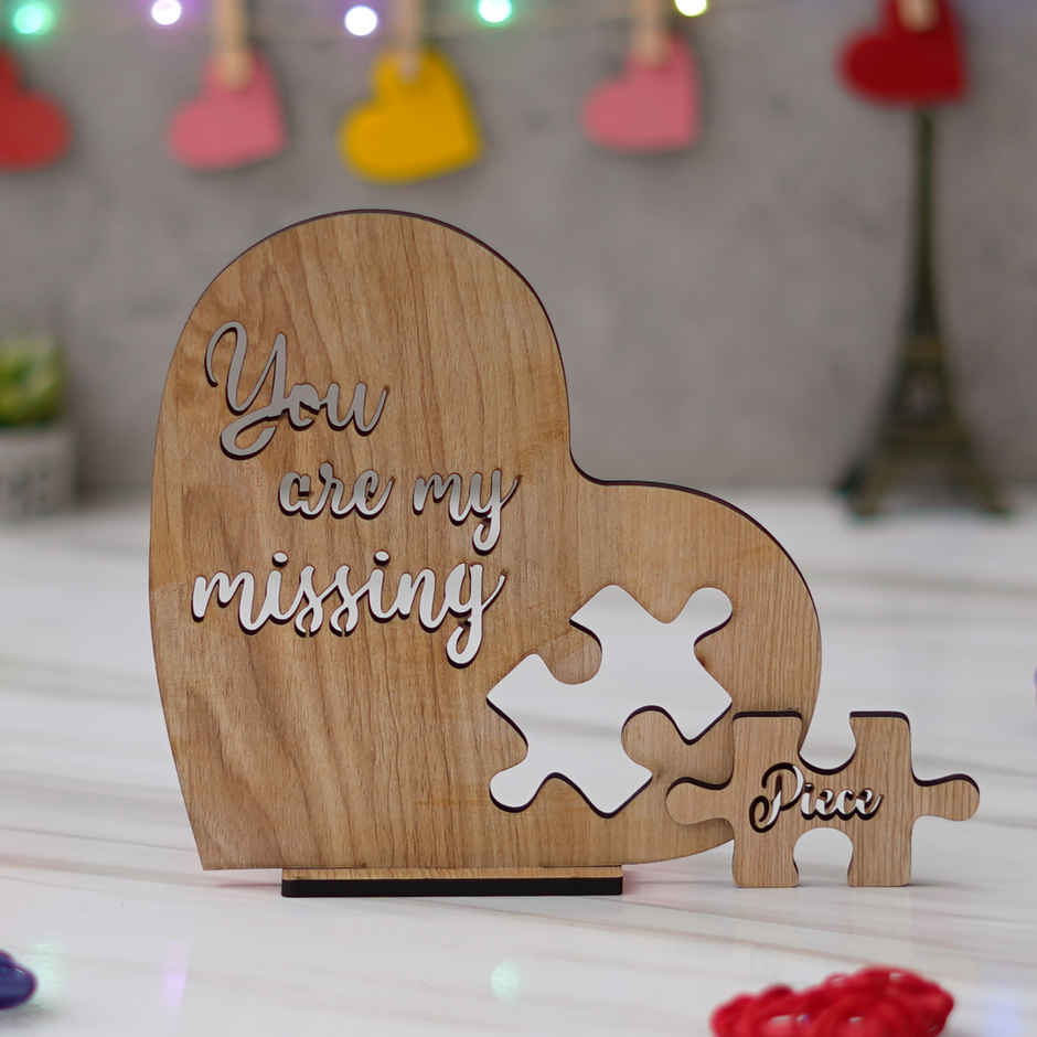 eCraftIndia Brown Wooden Heart Shaped inch You Are My Missing pc inch Valentine's Day Showpiece