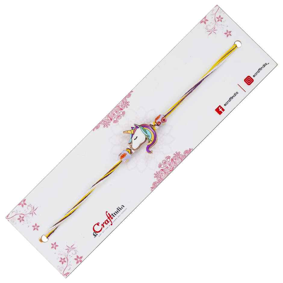 Kids Unicorn Rakhi for Bhai, Bhaiya with Roli Chawal Pack (eCraftIndia)