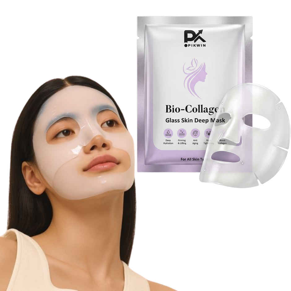 Pikwin Bio Collagen Face Sheet Mask | Korean Glass Skin Anti Aging Formula