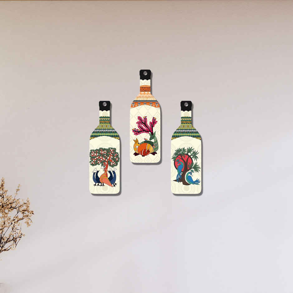 eCraftIndia Madhubani Art Decorative Wooden Wall Hanging Set