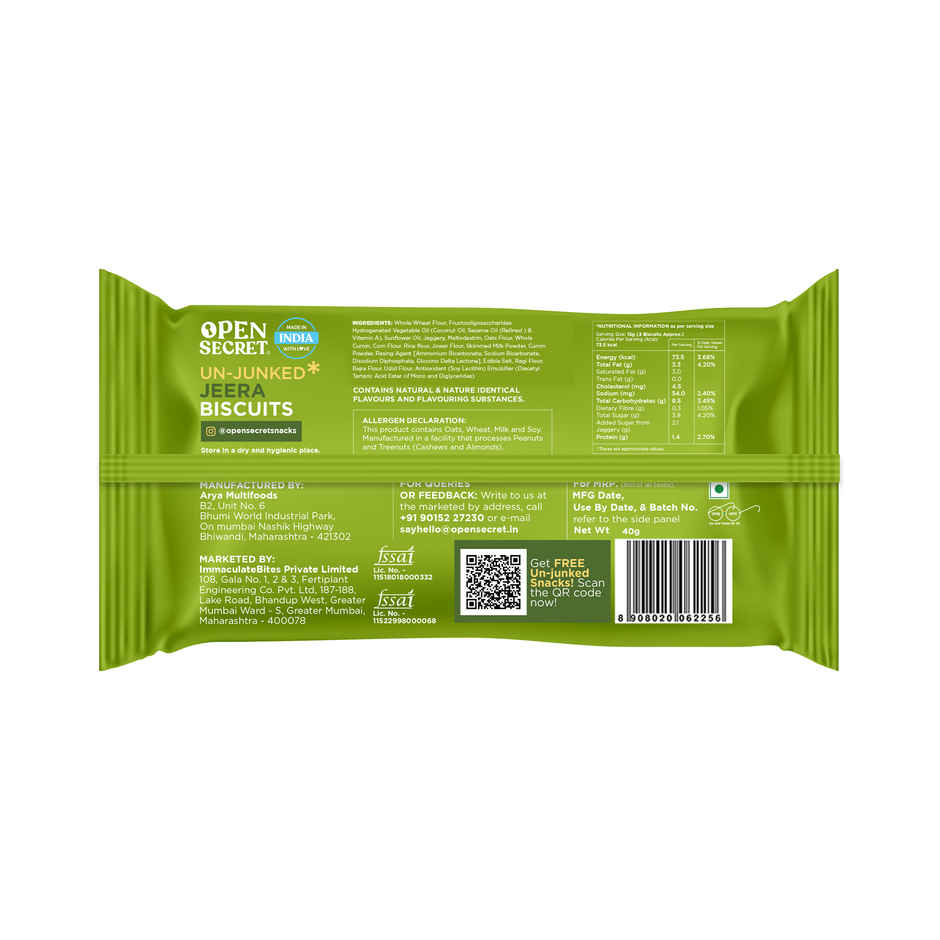 Open Secret Zero Maida Jeera Biscuit Cookies, Healthy Snacks with No Refined Sugar & No Palm Oil