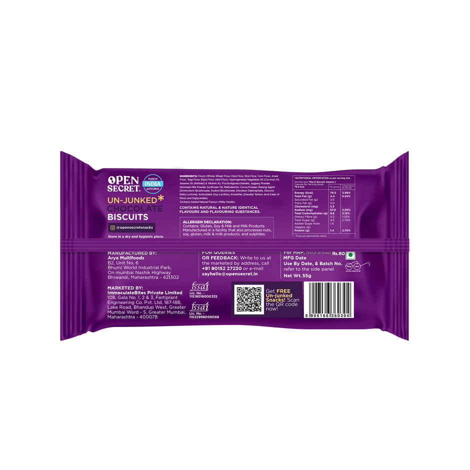 Open Secret Zero Maida Chocolate Biscuits | Healthy Snacks with No Refined Sugar & No Palm Oil