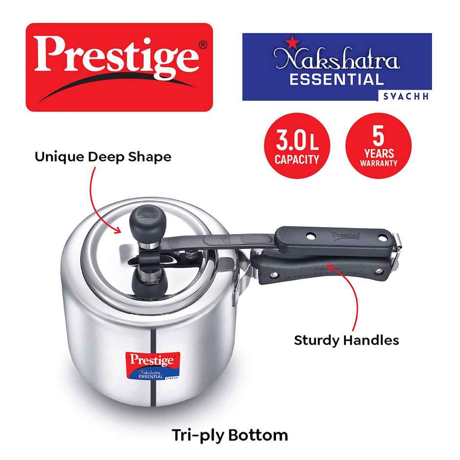 Prestige Nakshatra Essential Svachh Stainless Steel Pressure Cooker 3.0 L