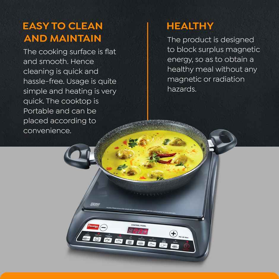 Prestige Induction Cooktop PIC 20 Neo, 1600W, HV Surge Protection, Easy to Clean, 1Y Warranty, Black
