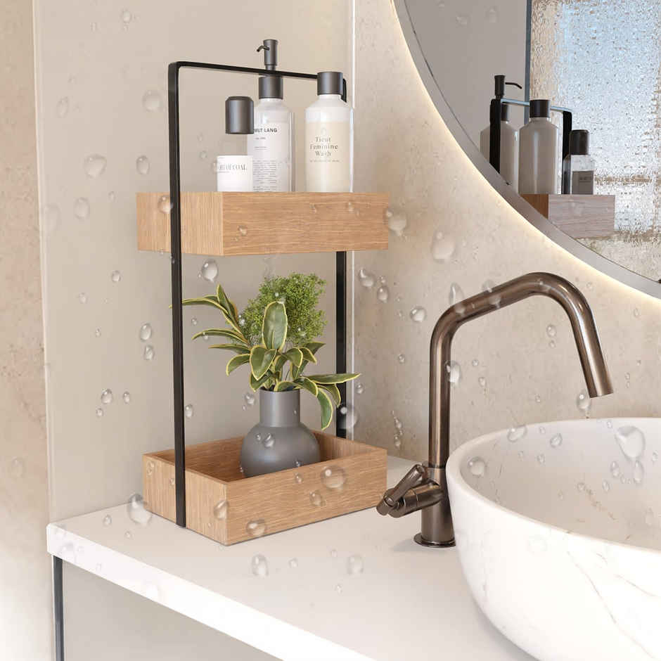 Lifelong Bathroom Organiser | Makeup Bamboo Stand | Countertop Rack | 2-Tier | Water-Resistant