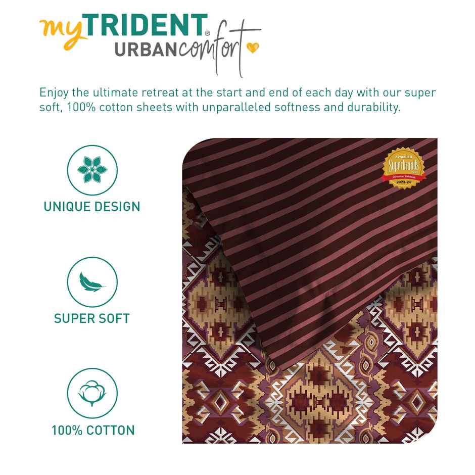 Mytrident Bedsheet Set | Queen Size Double Bed sheet set | 100% Cotton - Modern Brown