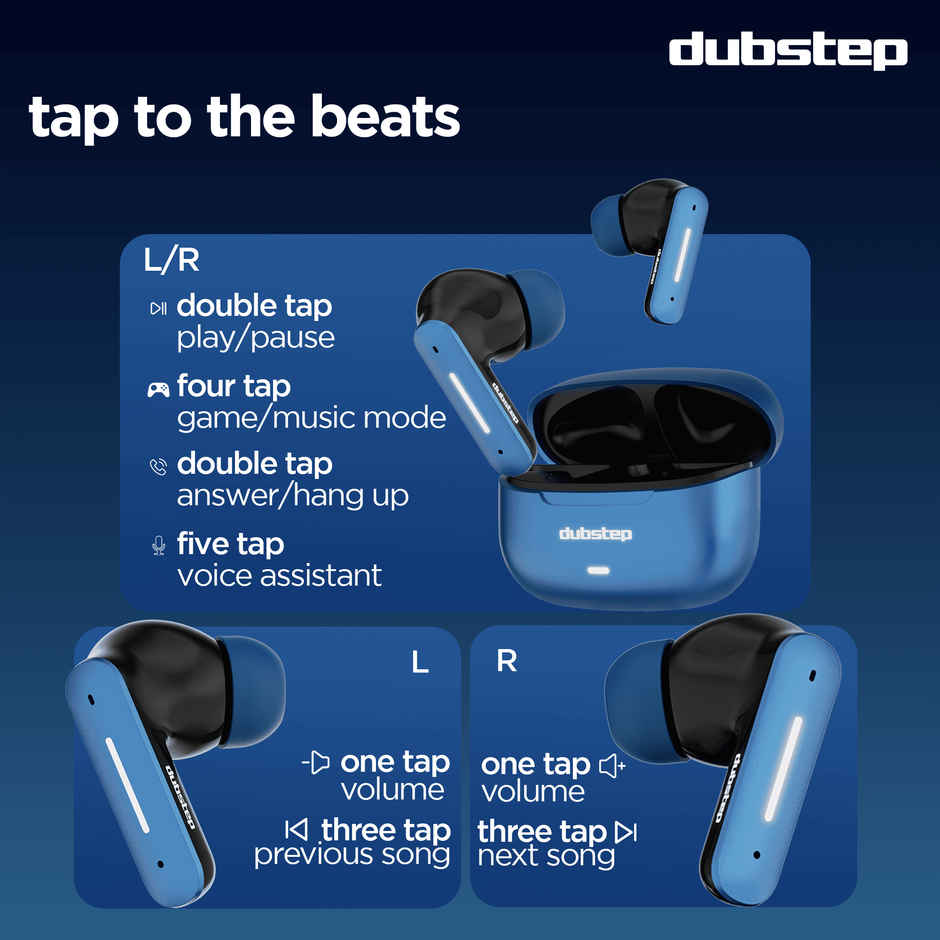 Dubstep Buzz X6 TWS Earbuds Upto 54hrs Playtime|13mm Neodymium Driver| XBass Technology|TWS Ear Buds Wireless Earphones with mic - Blue