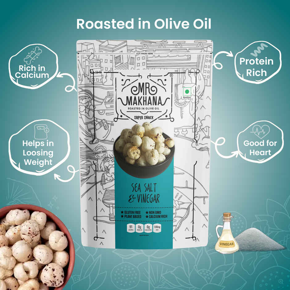 Mr Makhana Fox Nuts Sea Salt And Vinegar - Popped Lotus Seeds | Roasted In Olive Oil