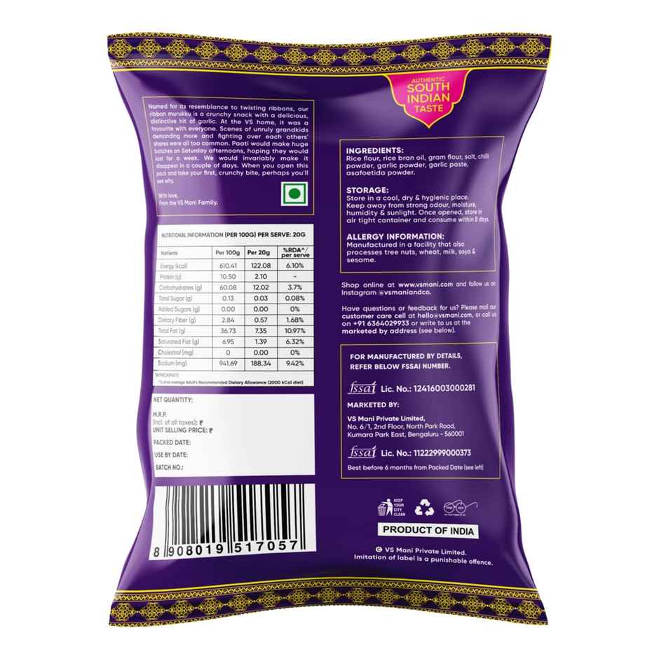 VS Mani Garlic Ribbon Murukku, No Palm Oil