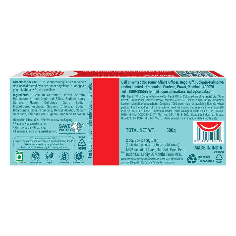 Colgate Active Salt Toothpaste Daily Germ Protection Healthy Gums & Teeth Combo Pack