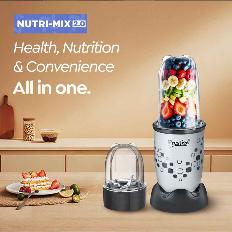 Prestige Nutri-Mix 2.0 Mixer Grinder, 350W, Dual Safety Inter-Lock System, 1Y Warranty, Black & Grey