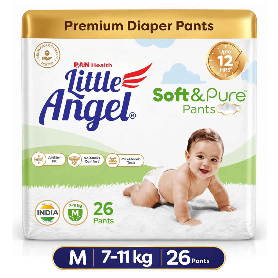 Little Angel Soft Pure Baby Diaper Pants 12 Hours Absorption | Medium | 7 to 12 kg