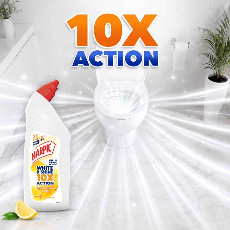 Harpic White and Shine Disinfectant Toilet Cleaner Bleach Liquid, Refreshing Lemon