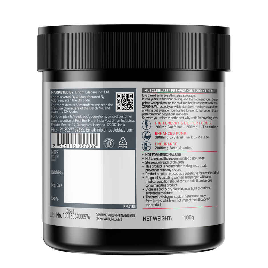MuscleBlaze Pre Workout 200 Xtreme (Fruit Punch, 15 Servings)