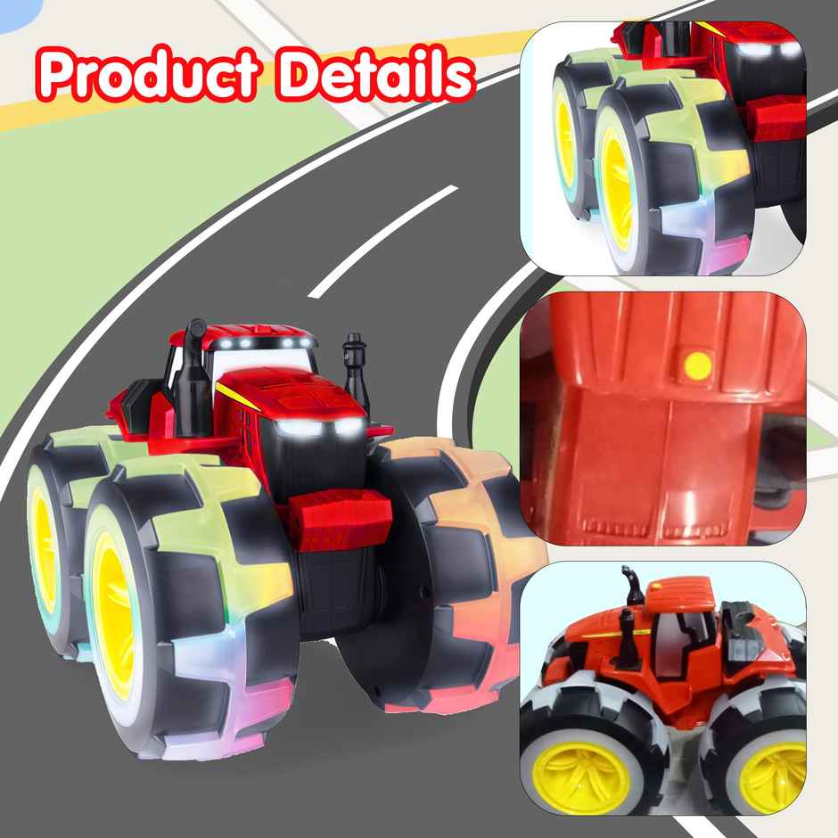 Kidology Tractor Toy with Rainbow Lights & Sounds | Truck Tractor Outdoor Car Toy for Kids - Red