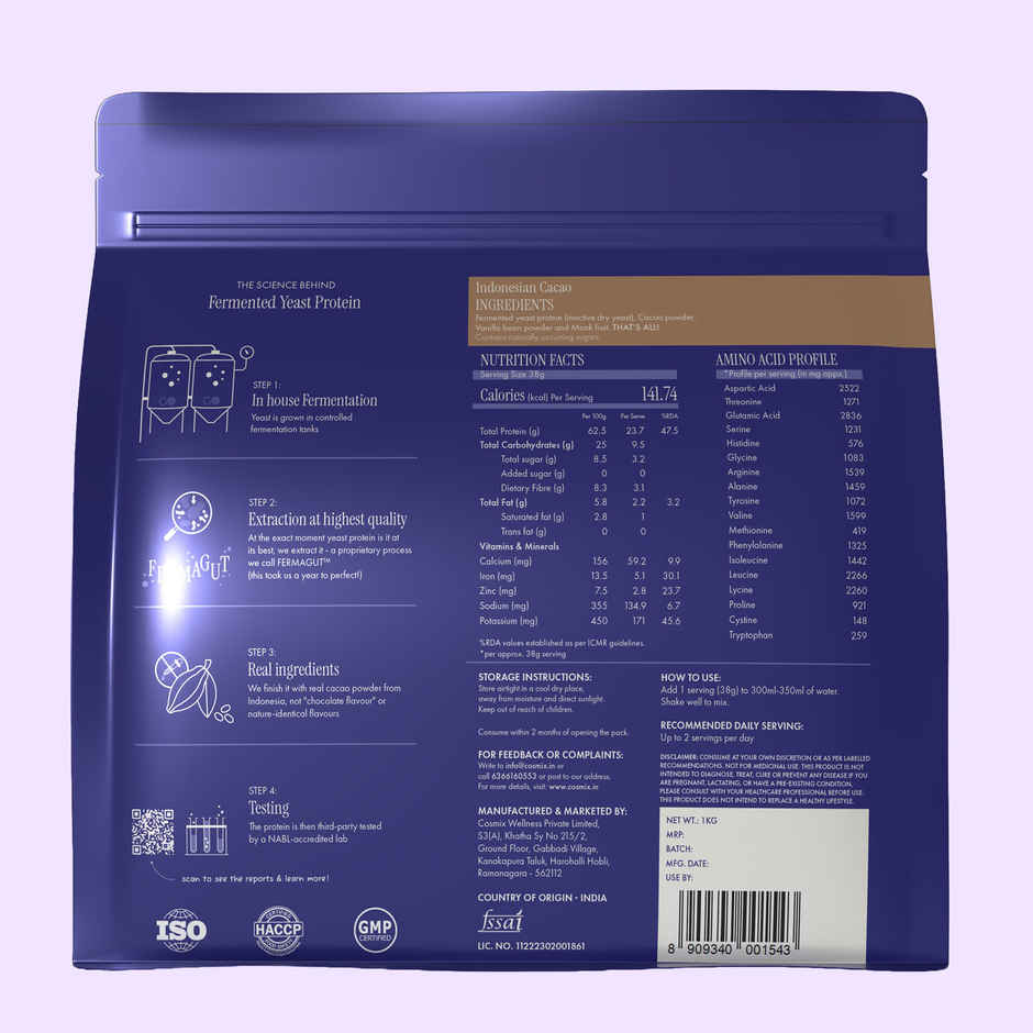 Cosmix Fermented Yeast Protein Powder | Pure Single-Source Plant Protein | Indonesian Cacao
