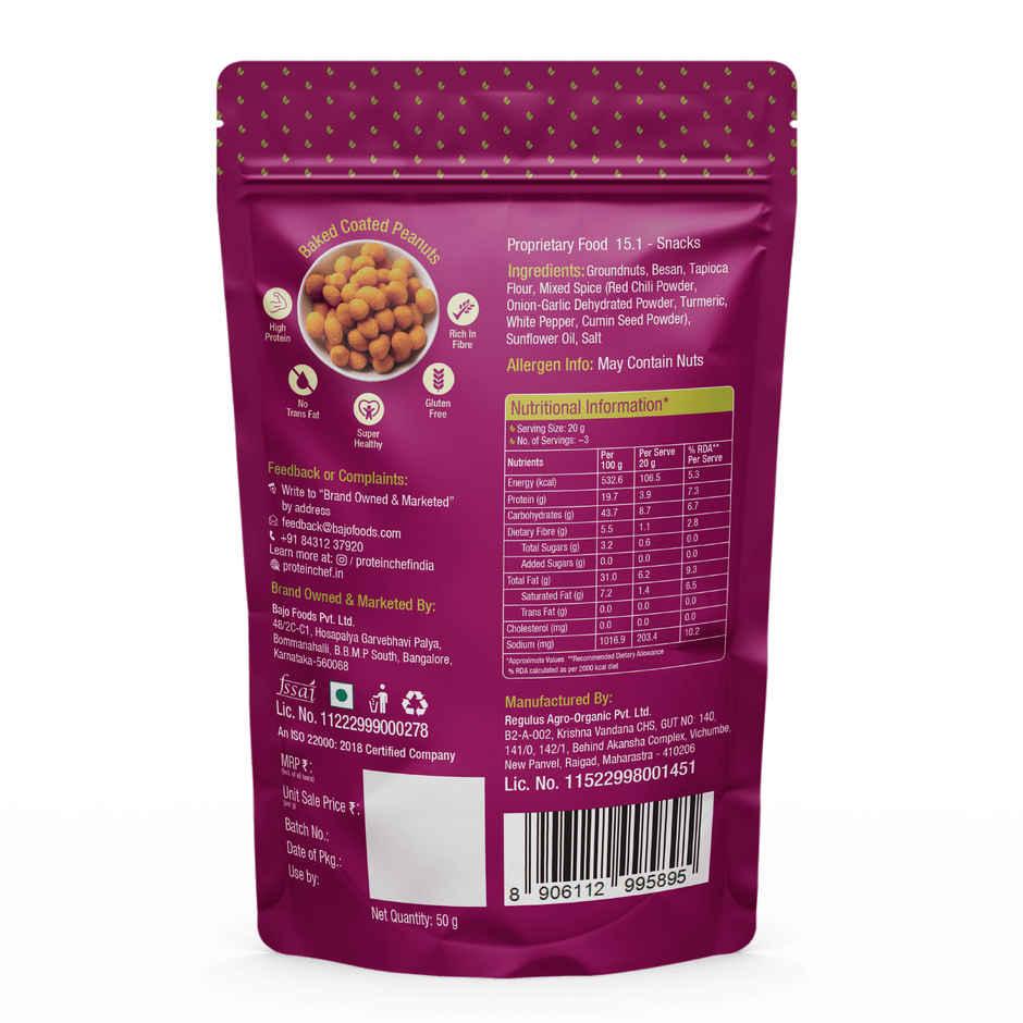 Protein Chef Baked Coated Peanuts Namkeen |No Palm Oil, Roasted High Protein Spicy Masala Snacks