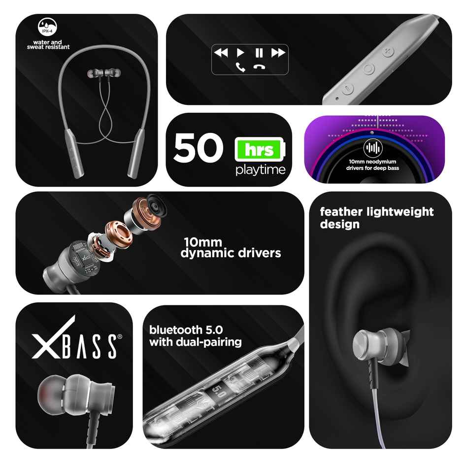 Nu Republic Pulse Metal Neckband Earphones (Silver)-1 unit