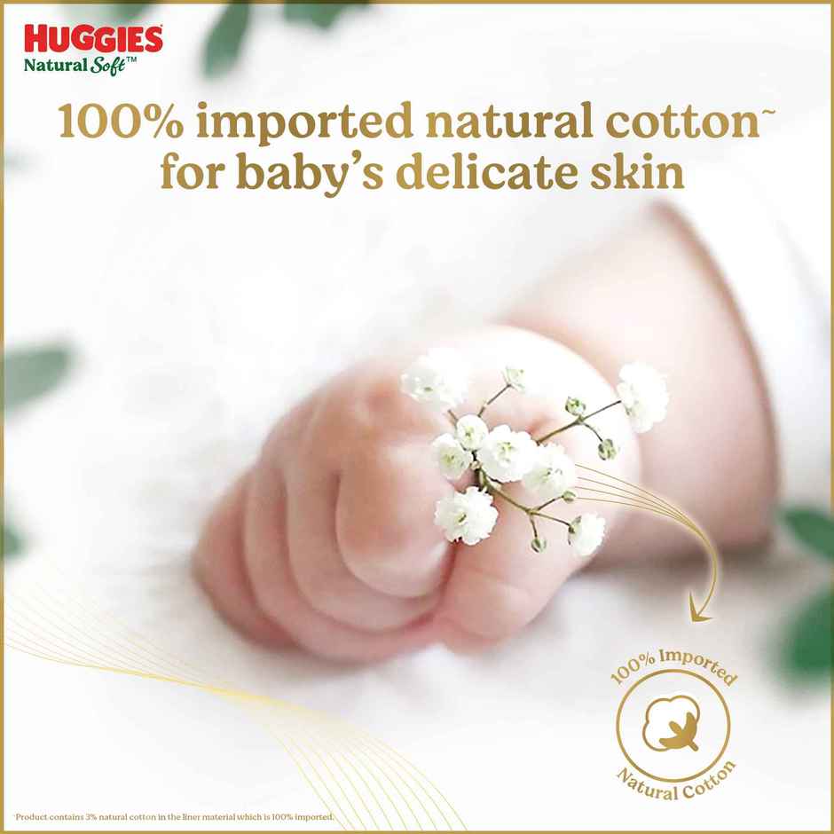 Huggies Natural soft Premium Pant style Baby diaper | Medium , 7-12kg, 12 hour absorption, 100% natural cotton, wetness indicator
