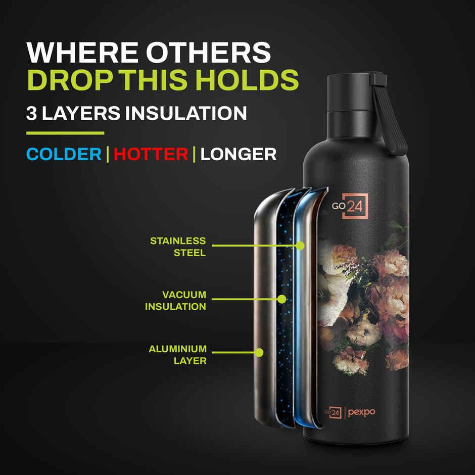 Pexpo 24 Hrs Hot & Cold Isi Certified Oslo With Printed Design Vacuum Insulated Bottle 750 ml Flask