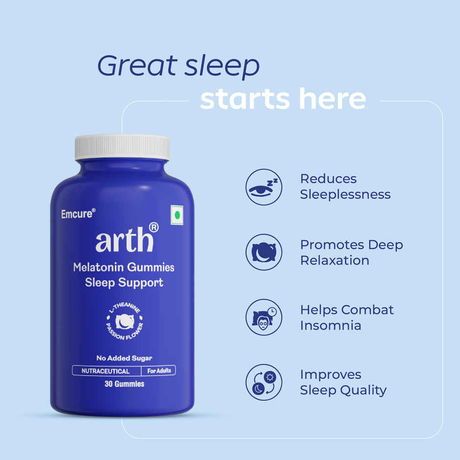 Arth By Emcure Melatonin Gummies | Sleep Gummies (Cranberry) with L-Theanine & Chamomile