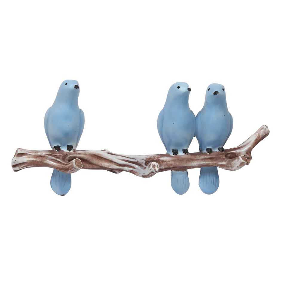 Resin 3 Blue Birds Sitting on Tree Branch Key Holder with 3 Hooks | Ecraftindia