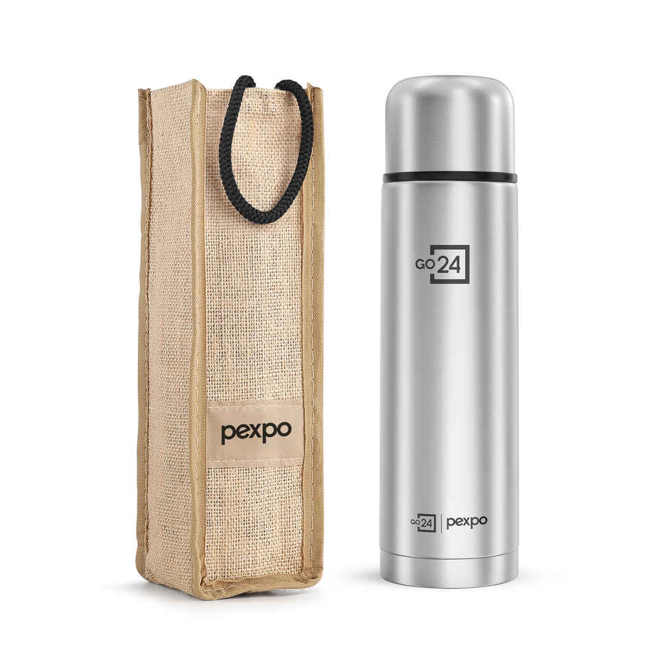 Pexpo 24 Hrs Hot And Cold Flask With Jute-Bag Vacuum Insulated Flamingo | 1 L