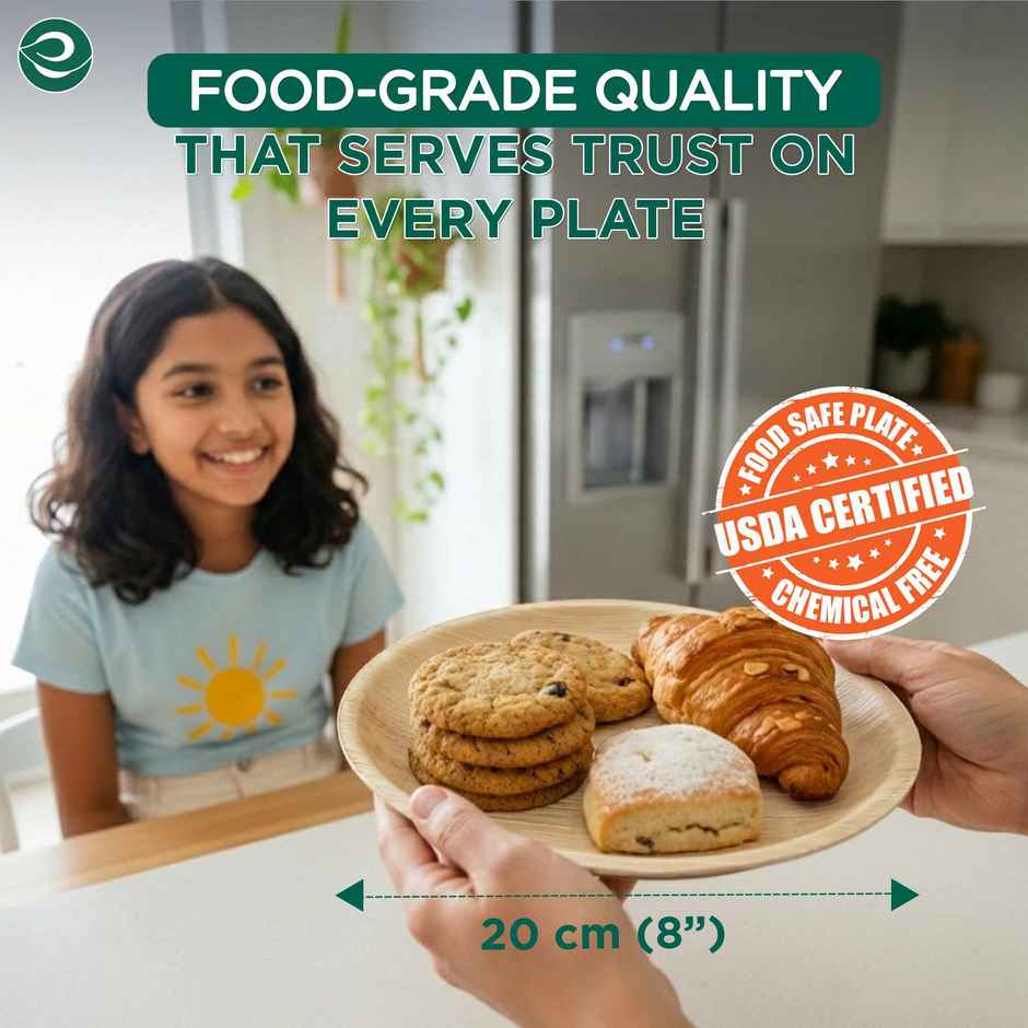 ECO SOUL | Palm Leaf Disposable Plates | 8 Inch | Round | 10 Count
