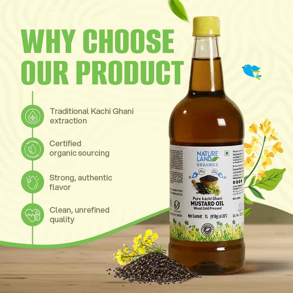 Natureland Organics Mustard (Sarson) Cold Pressed Oil | Kacchi Ghani