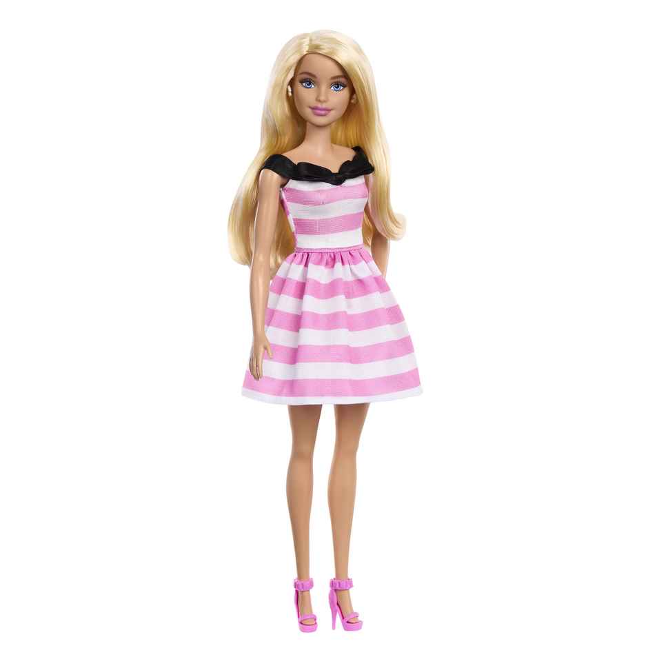 Mattel Barbie 65Th Anniversary Commemorative Doll With Mattel Blonde Hair, Pink And White Striped Dress