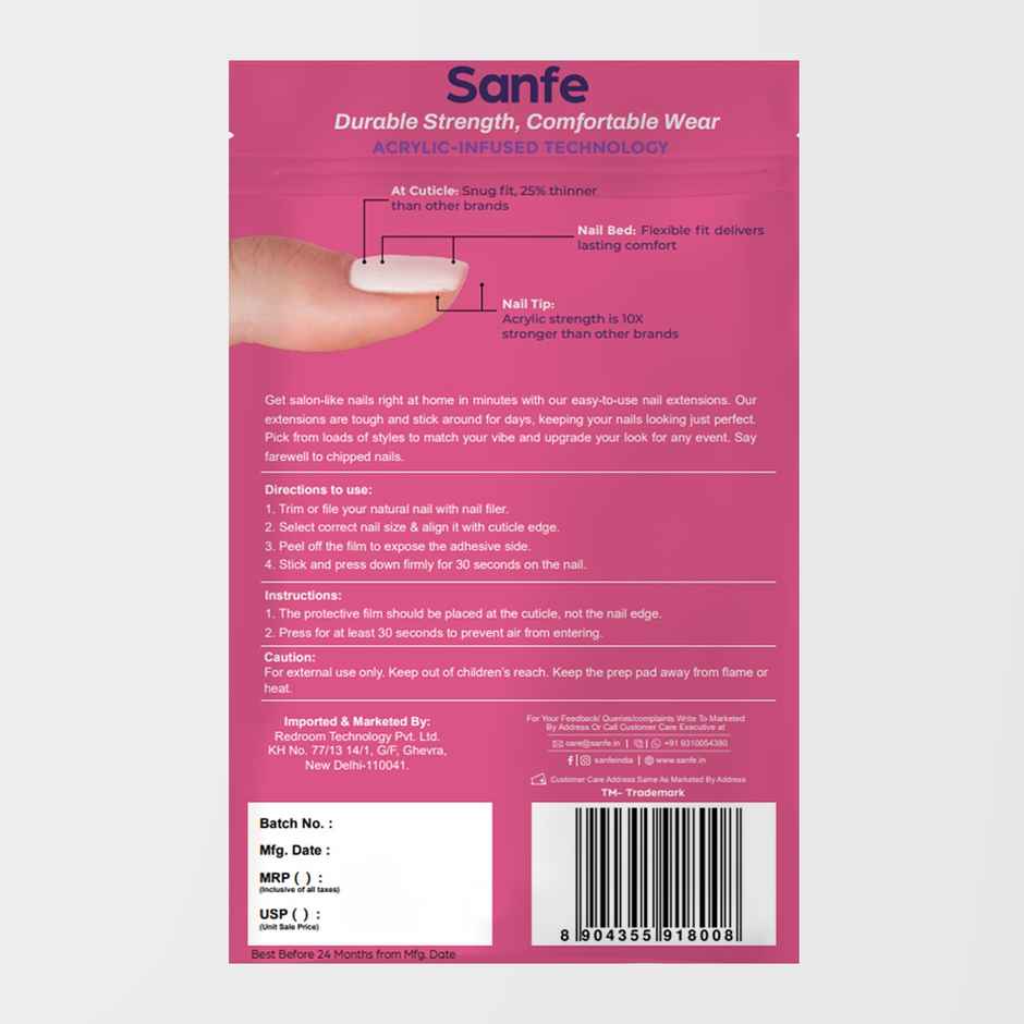 Sanfe Instant Stick On Nails-French Tip | Press On Nails Kit | Artificial Nails Set